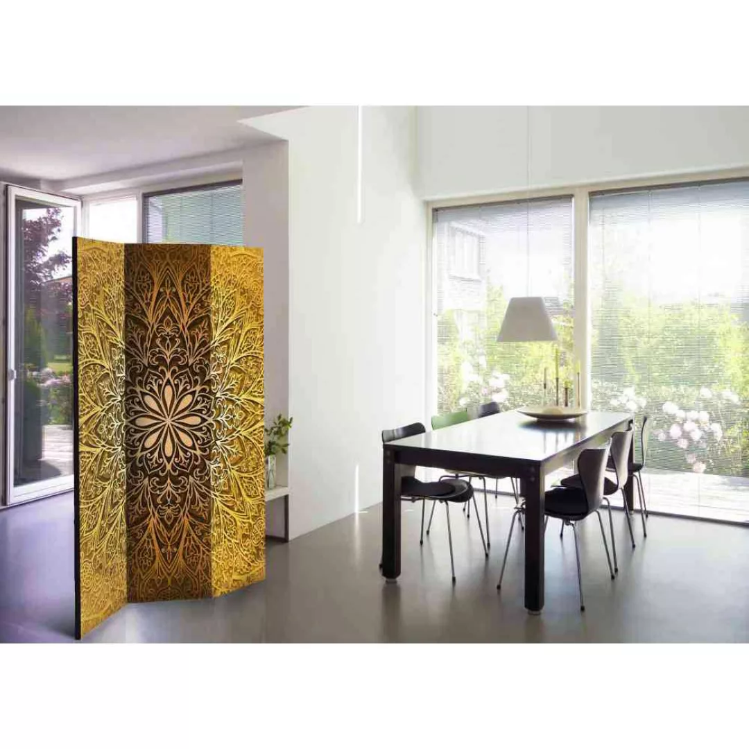3 teiliger Paravent mit Mandala Muster Braun und Goldfarben günstig online kaufen