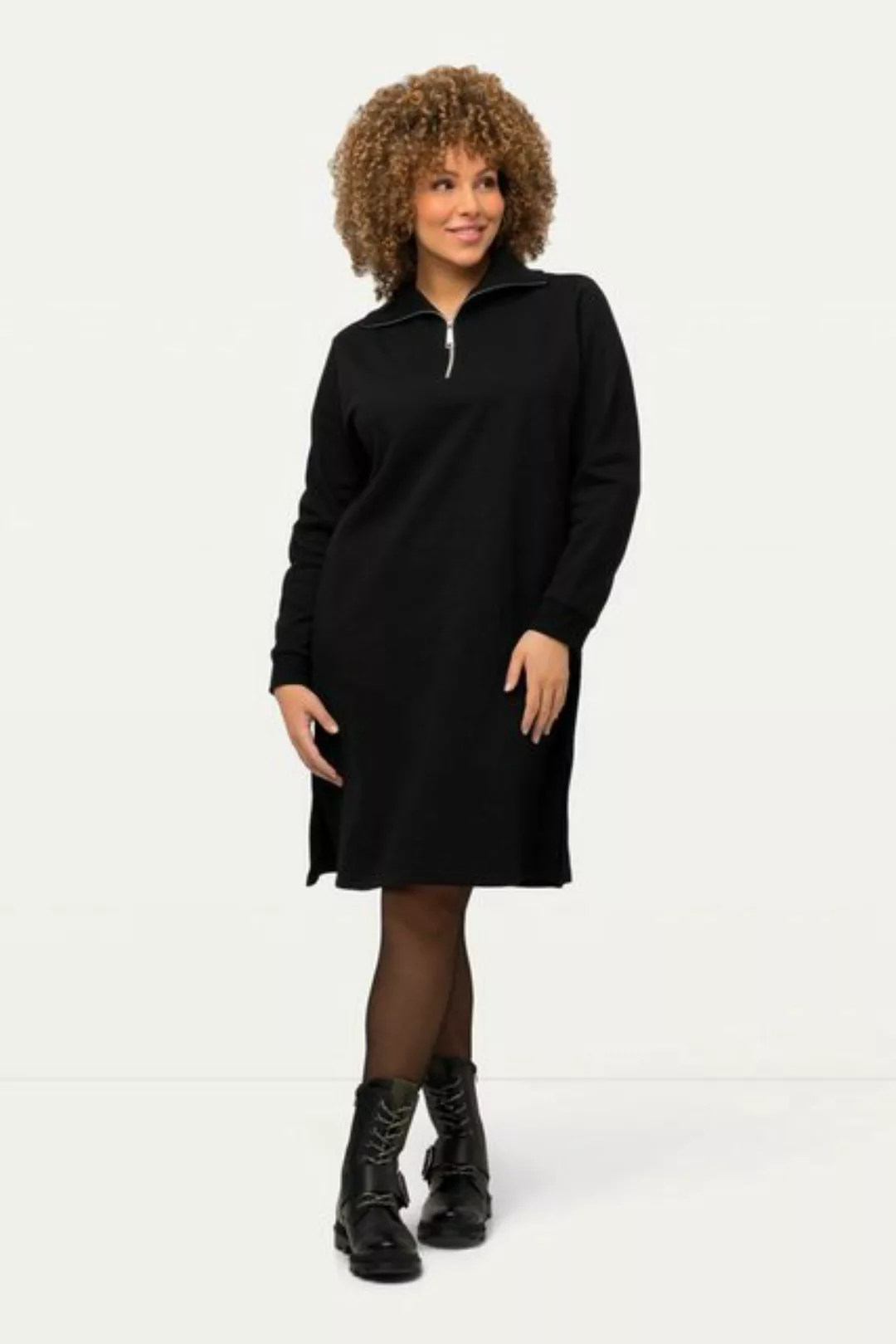 Ulla Popken Jerseykleid Sweatkleid Troyerkragen Reißverschluss Langarm günstig online kaufen