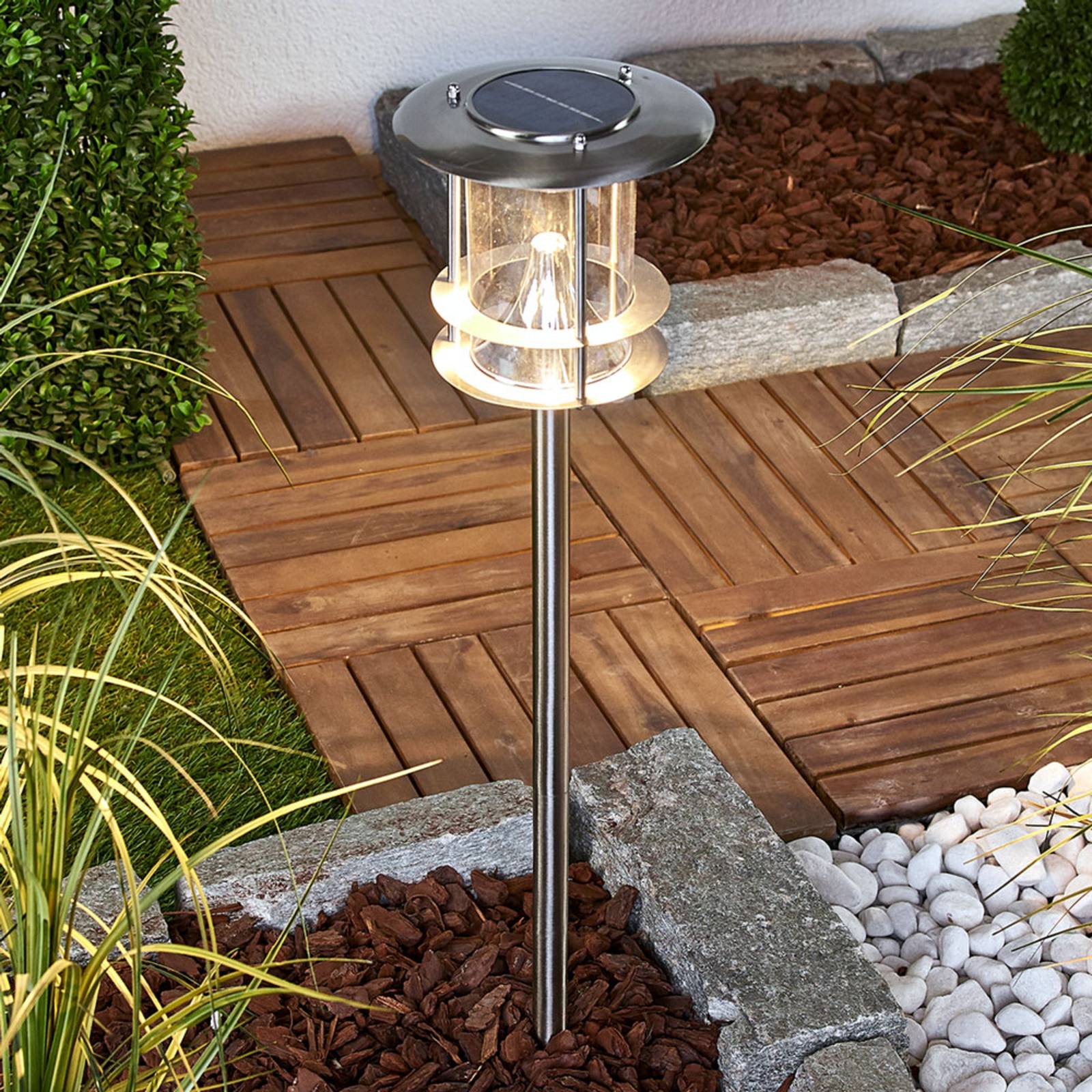 LED-Solarlampe Sumaya, Edelstahl, 65 cm hoch, Erdspieß günstig online kaufen