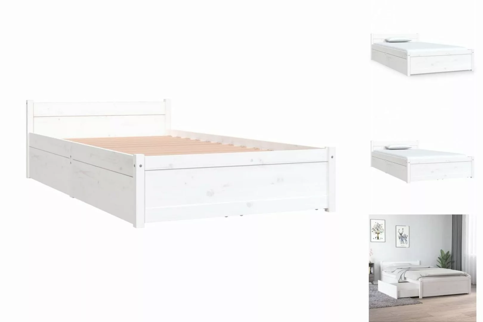 vidaXL Bettgestell Bett mit Schubladen Weiß 90x190 cm 3FT Single Bett Bettg günstig online kaufen