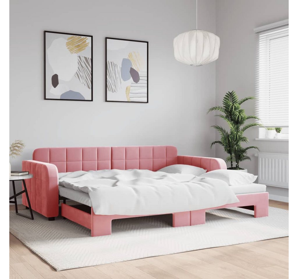 vidaXL Gästebett Gästebett Tagesbett Ausziehbar Rosa 90x200 cm Samt Bett Be günstig online kaufen