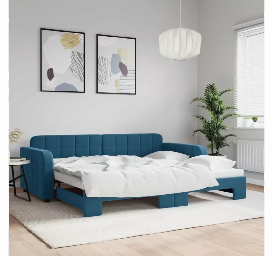 vidaXL Gästebett Gästebett Tagesbett Ausziehbar Blau 90x200 cm Samt Bett Be günstig online kaufen