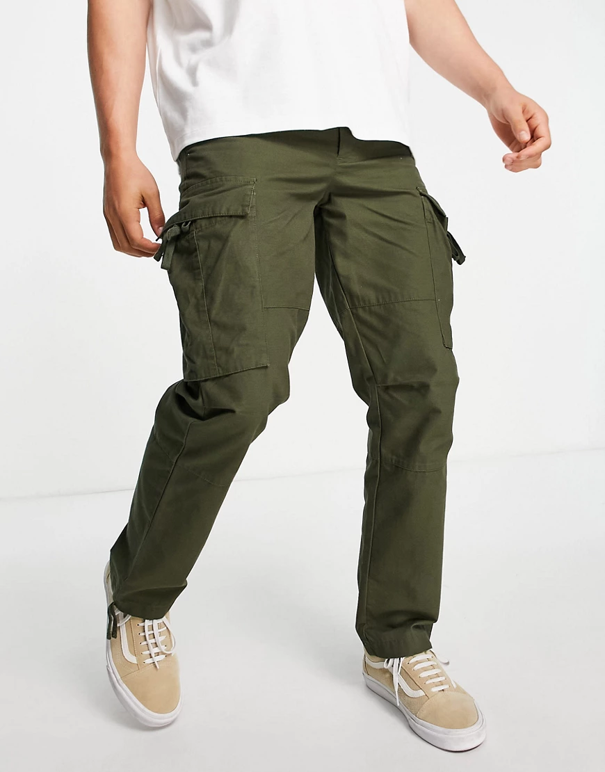 Topman – Größenverstellbare Cargo-Hose mit geradem Schnitt in Khaki-Grün günstig online kaufen