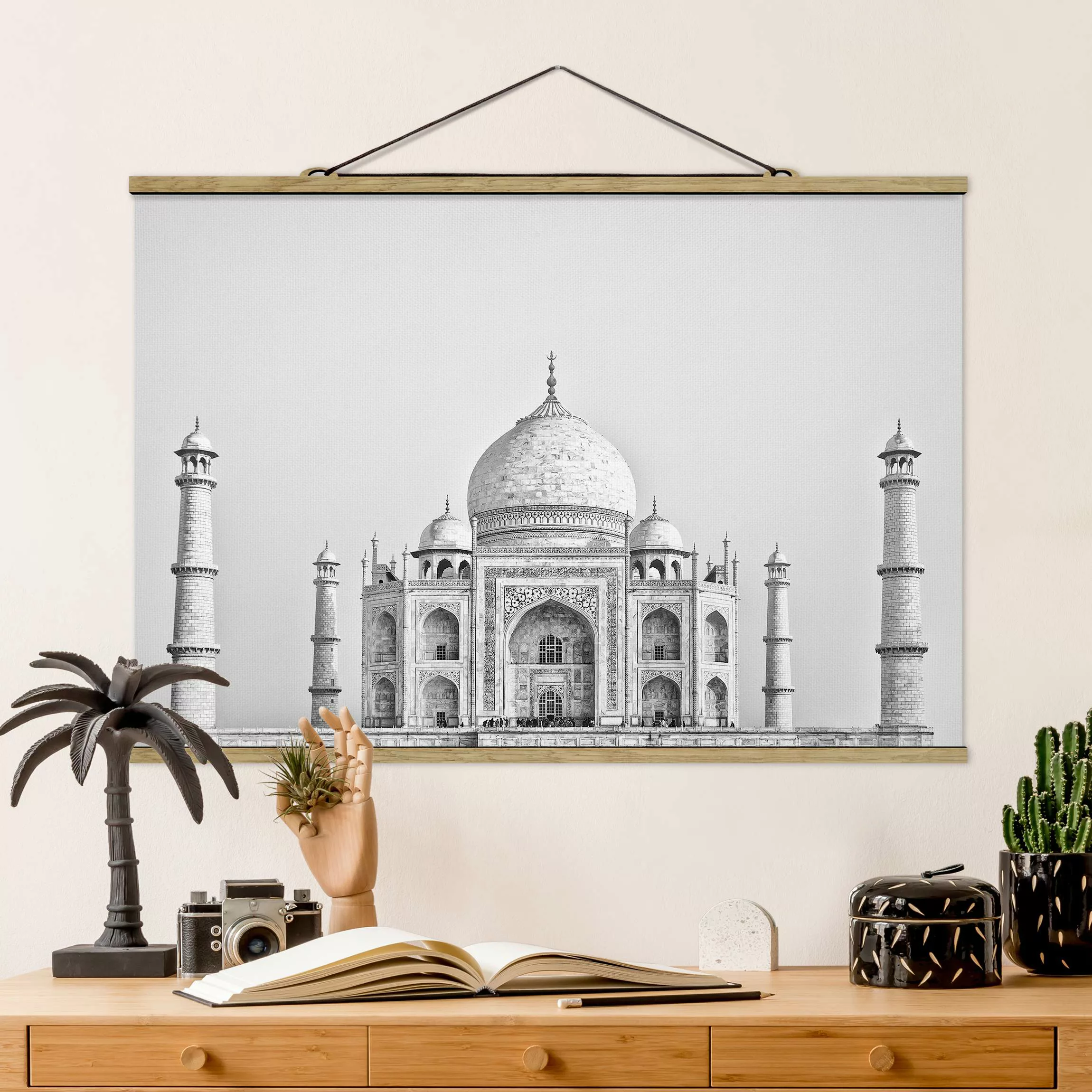 Stoffbild Architektur mit Posterleisten - Querformat Taj Mahal in Grau günstig online kaufen