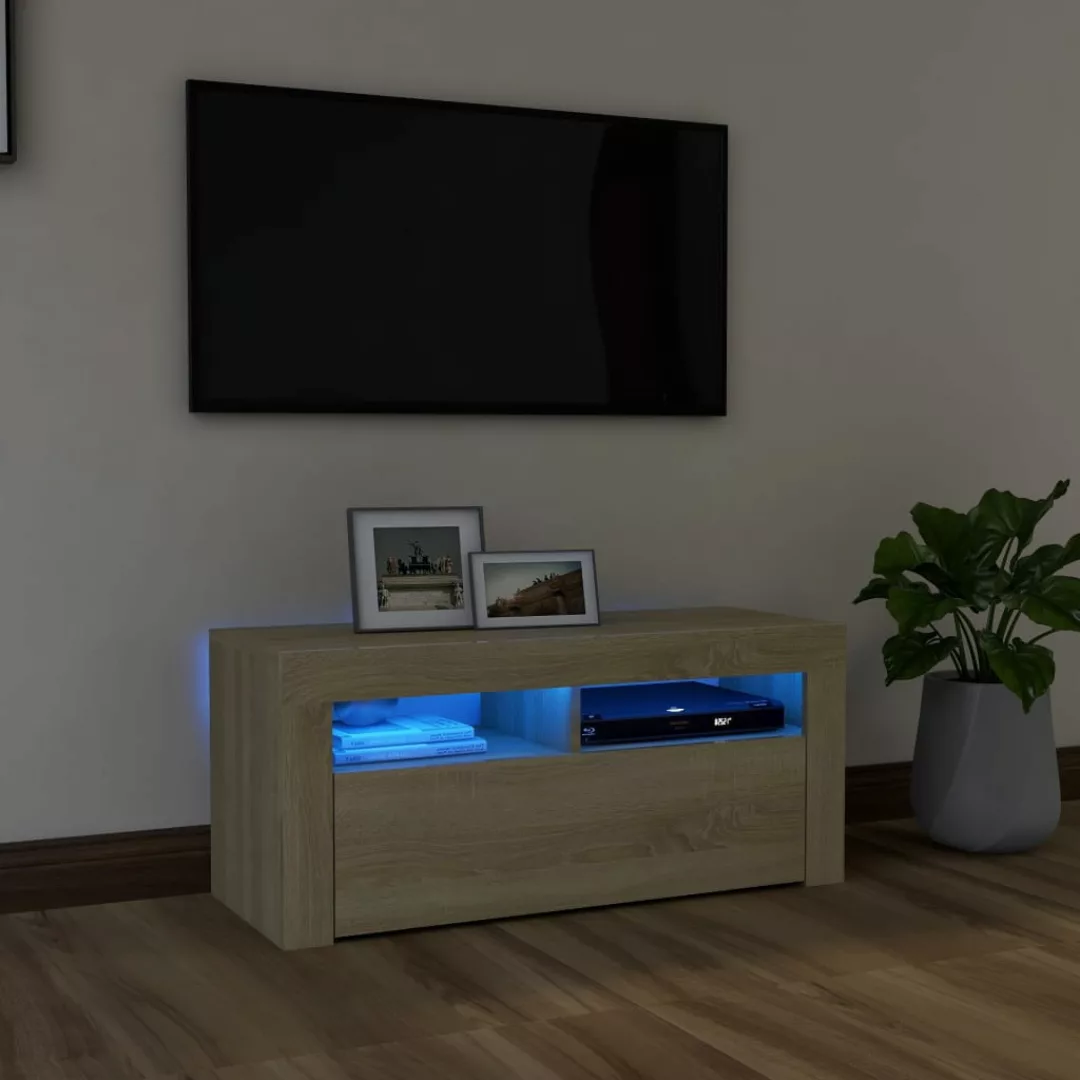 vidaXL TV-Schrank TV-Schrank mit LED-Leuchten Sonoma-Eiche 90x35x40 cm Lowb günstig online kaufen