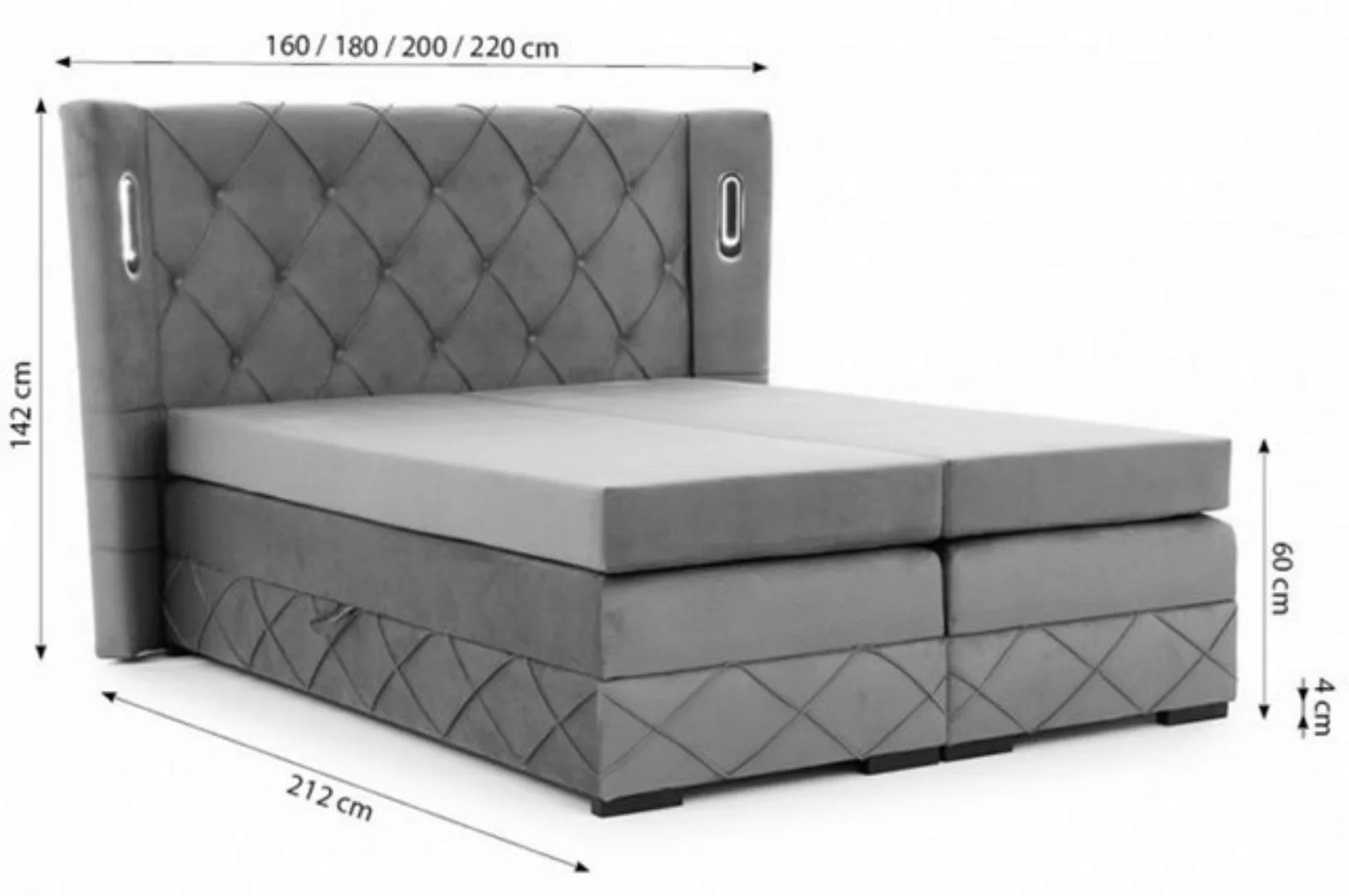 DB-Möbel Boxspringbett „Königlich” Polsterbett mit Stauraum - Bett mit LED günstig online kaufen