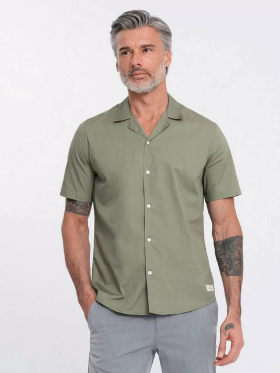 OMBRE Kurzarmhemd Kurzarmhemd für Männer mit kubanischem Kragen günstig online kaufen