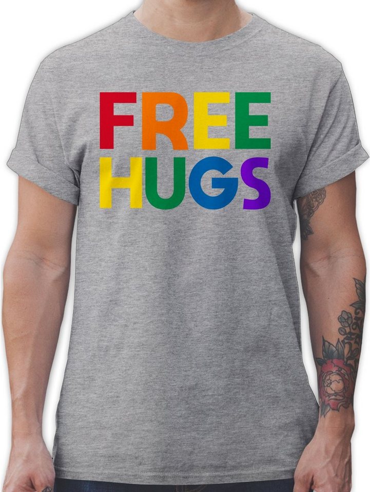 Shirtracer T-Shirt Free Hugs - Lettering Schriftzug LGBT Kleidung günstig online kaufen