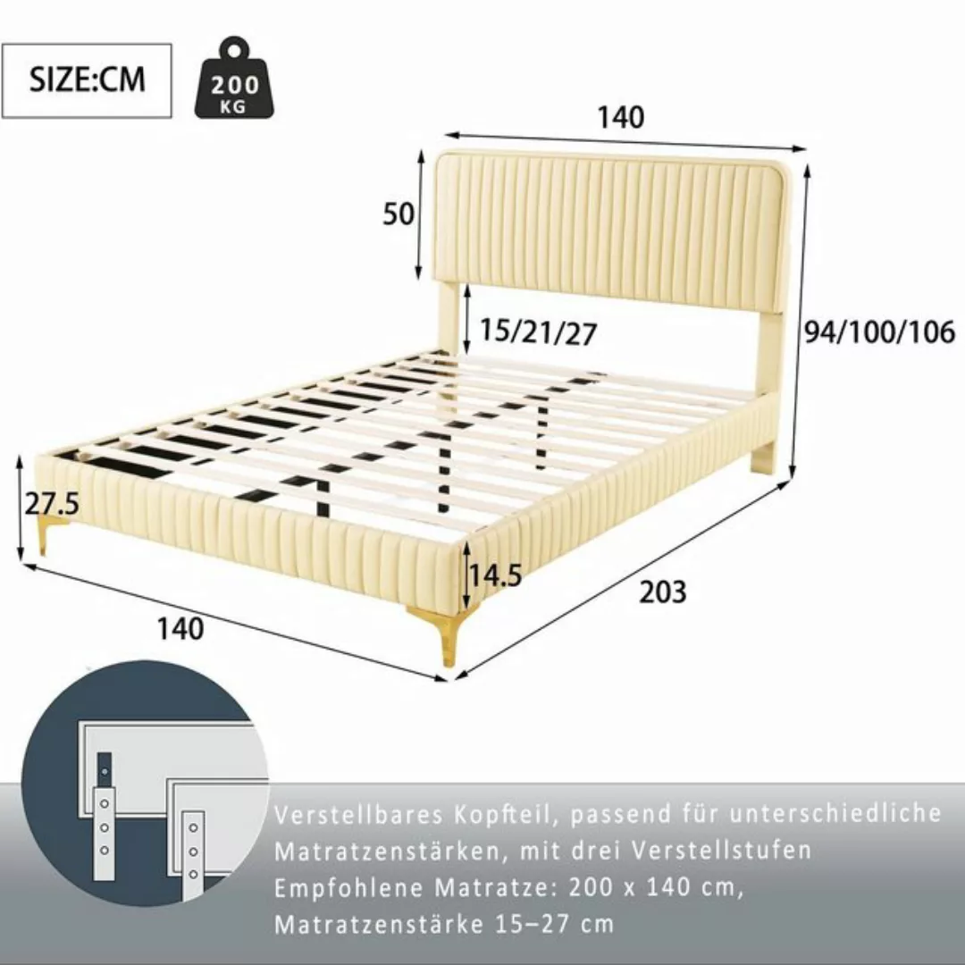 BlingBin Einzelbett Polsterbett (1-tlg., höhenverstellbares Kopfteil, mit M günstig online kaufen