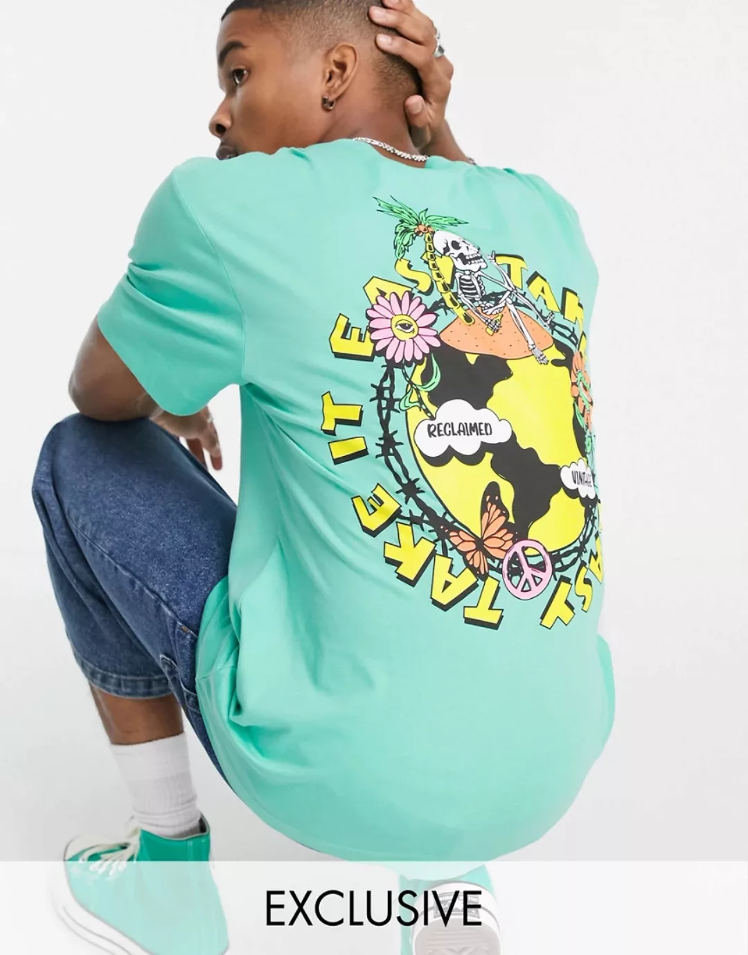 Reclaimed Vintage Inspired – T-Shirt aus Bio-Baumwolle mit Grafik-Print auf günstig online kaufen