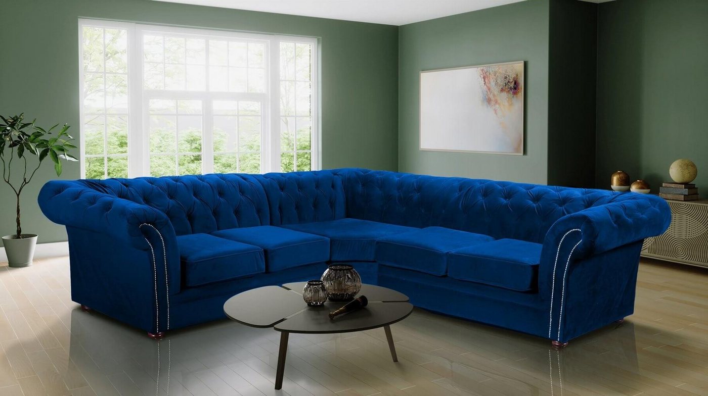 Xlmoebel Ecksofa Chesterfield Ecksofa Wohnzimmer Couch in Blauem Textil Sto günstig online kaufen