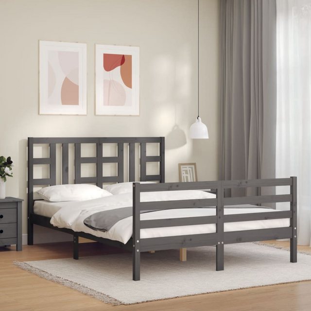 vidaXL Bett Massivholzbett mit Kopfteil Grau 140x190 cm günstig online kaufen