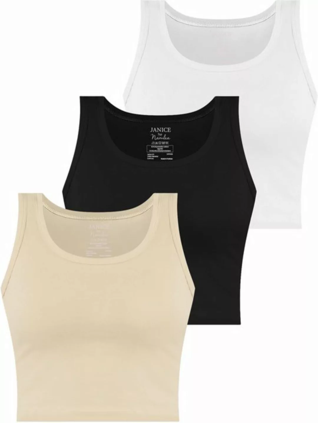 Janice Tanktop 3 x Damen crop Top Namlea Kurzes Tanktop aus Baumwolle günstig online kaufen