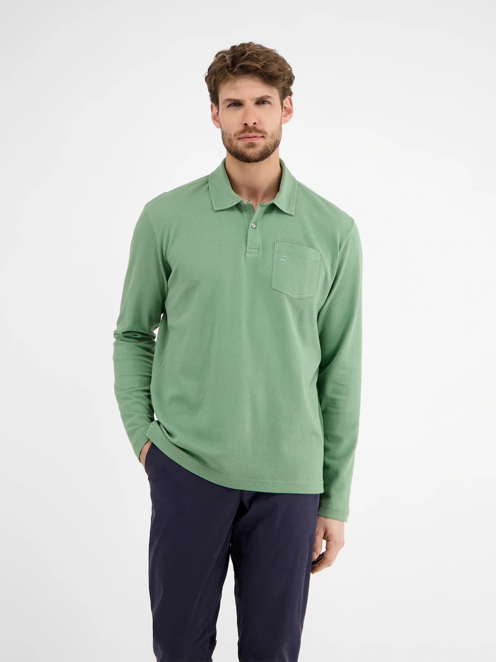 LERROS Langarmshirt "LERROS Herren Langarmpolo in Waffel-Piqué" günstig online kaufen