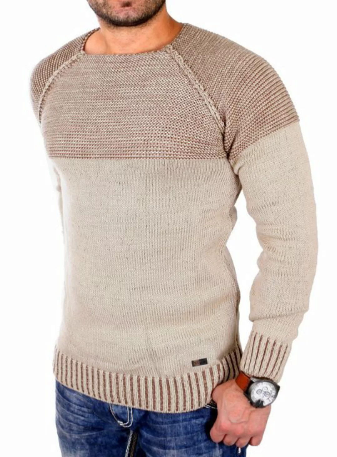 Reslad Strickpullover Reslad Strickpullover Herren Two Tone Rundhals Pullov günstig online kaufen