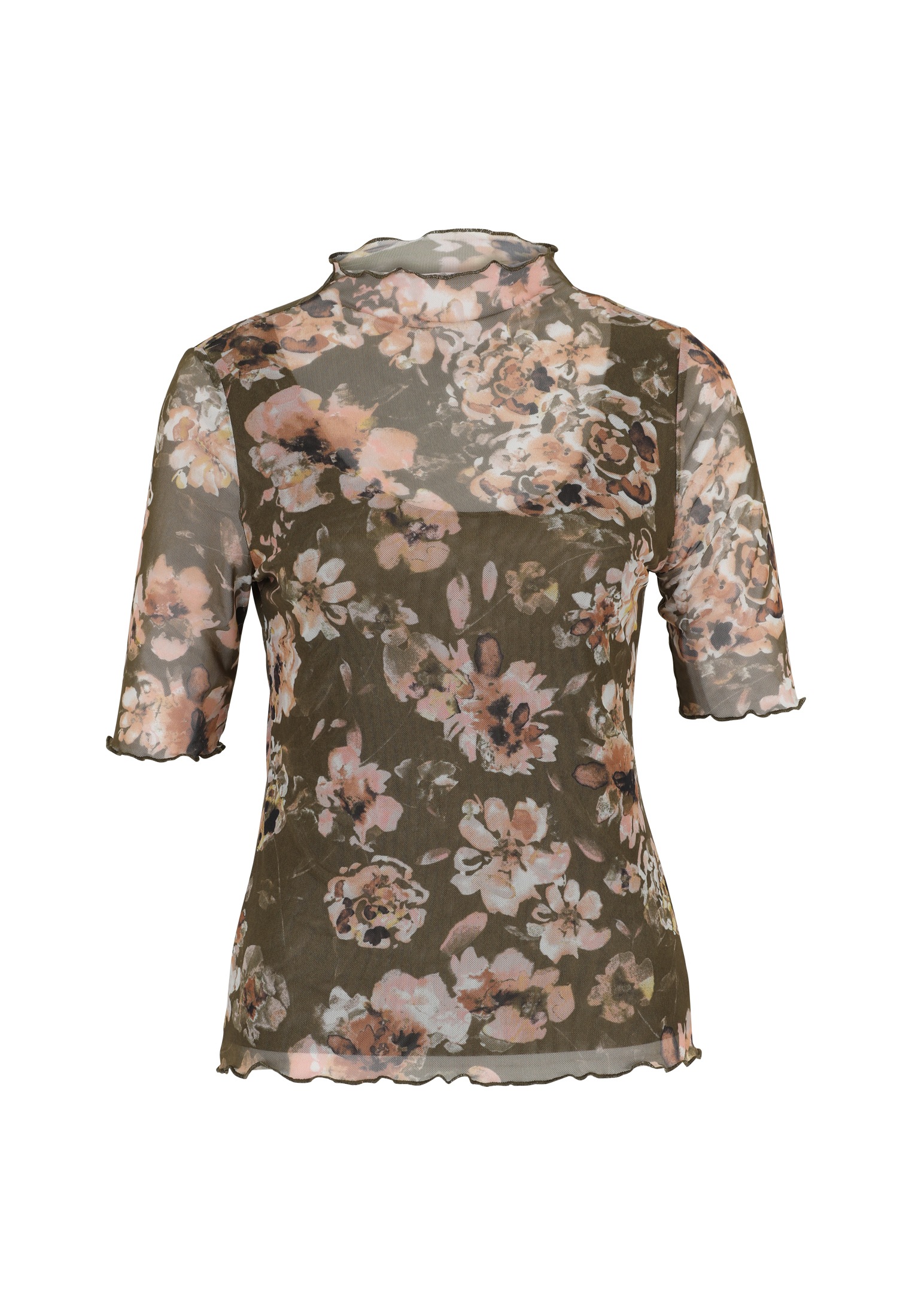 Zero Kurzarmshirt "zero Damen Mesh-Blumen-Shirt mit hohem Kragen", (1 tlg.) günstig online kaufen