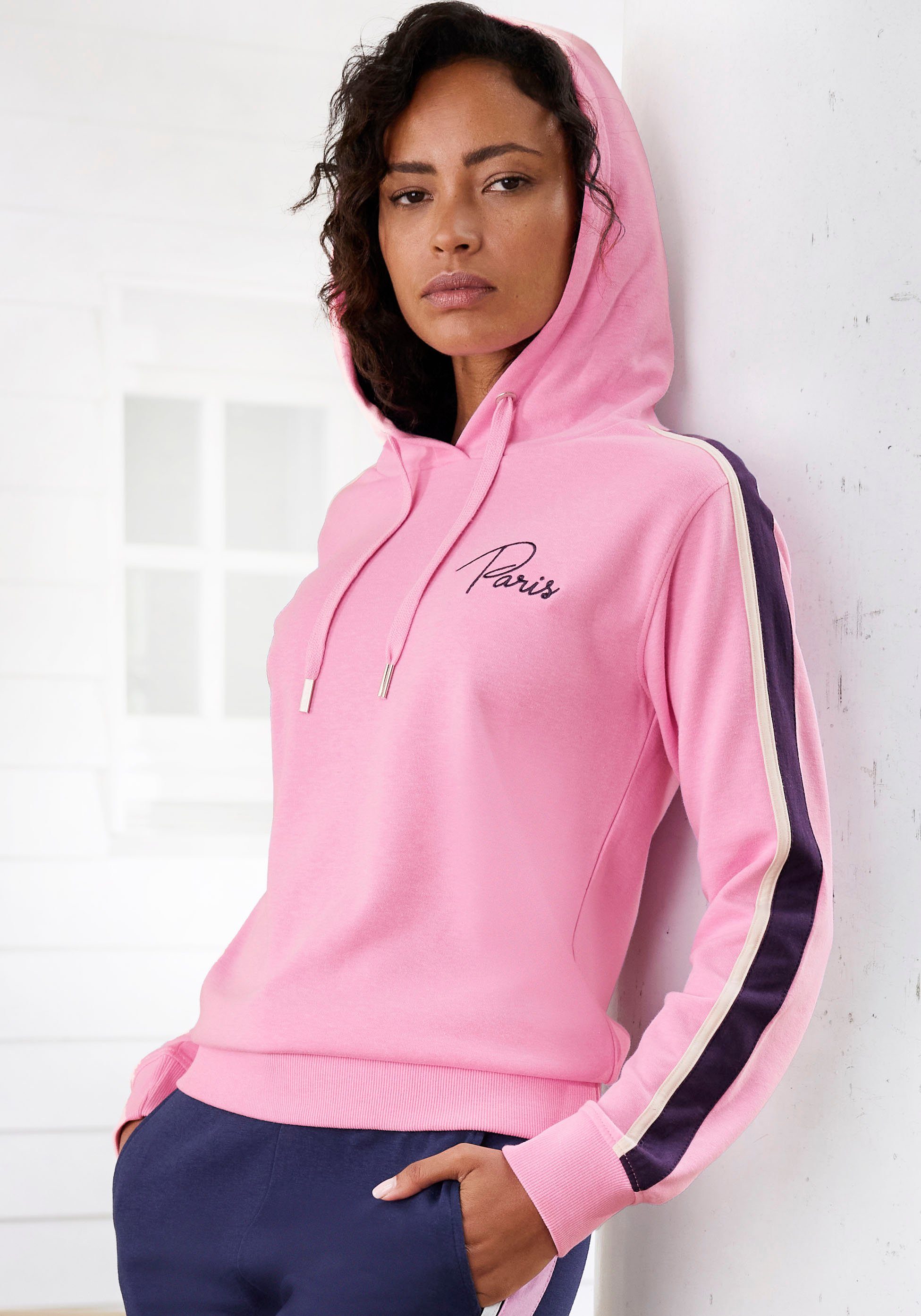 Vivance Hoodie, (1 tlg.), Hoodie mit Kontrast Einsätzen, Loungeanzug günstig online kaufen
