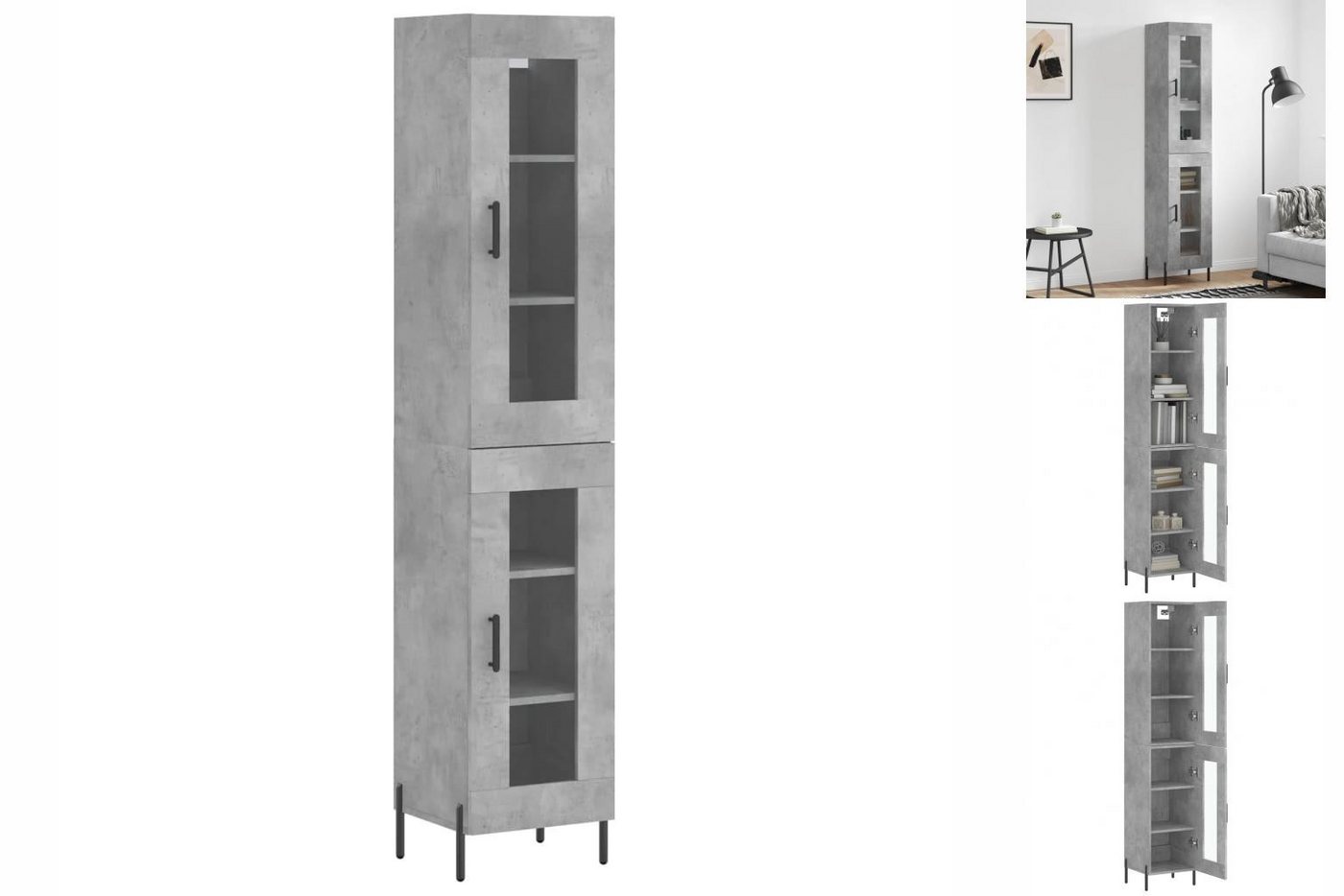 vidaXL Vitrine Highboard Betongrau 34,5x34x180 cm Spanplatte Glas Vitrine günstig online kaufen