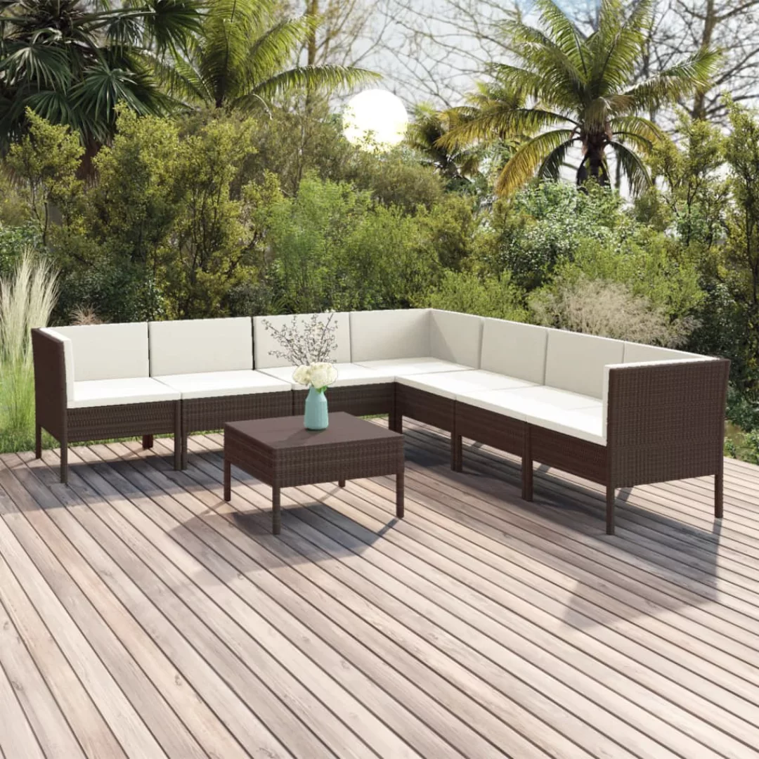 8-tlg. Garten-lounge-set Mit Auflagen Poly Rattan Braun günstig online kaufen