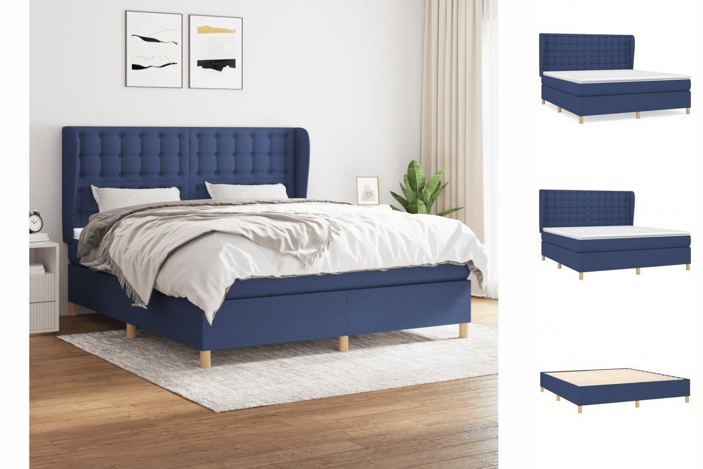 vidaXL Bettgestell Boxspringbett mit Matratze Blau 160x200 cm Stoff Bett Be günstig online kaufen