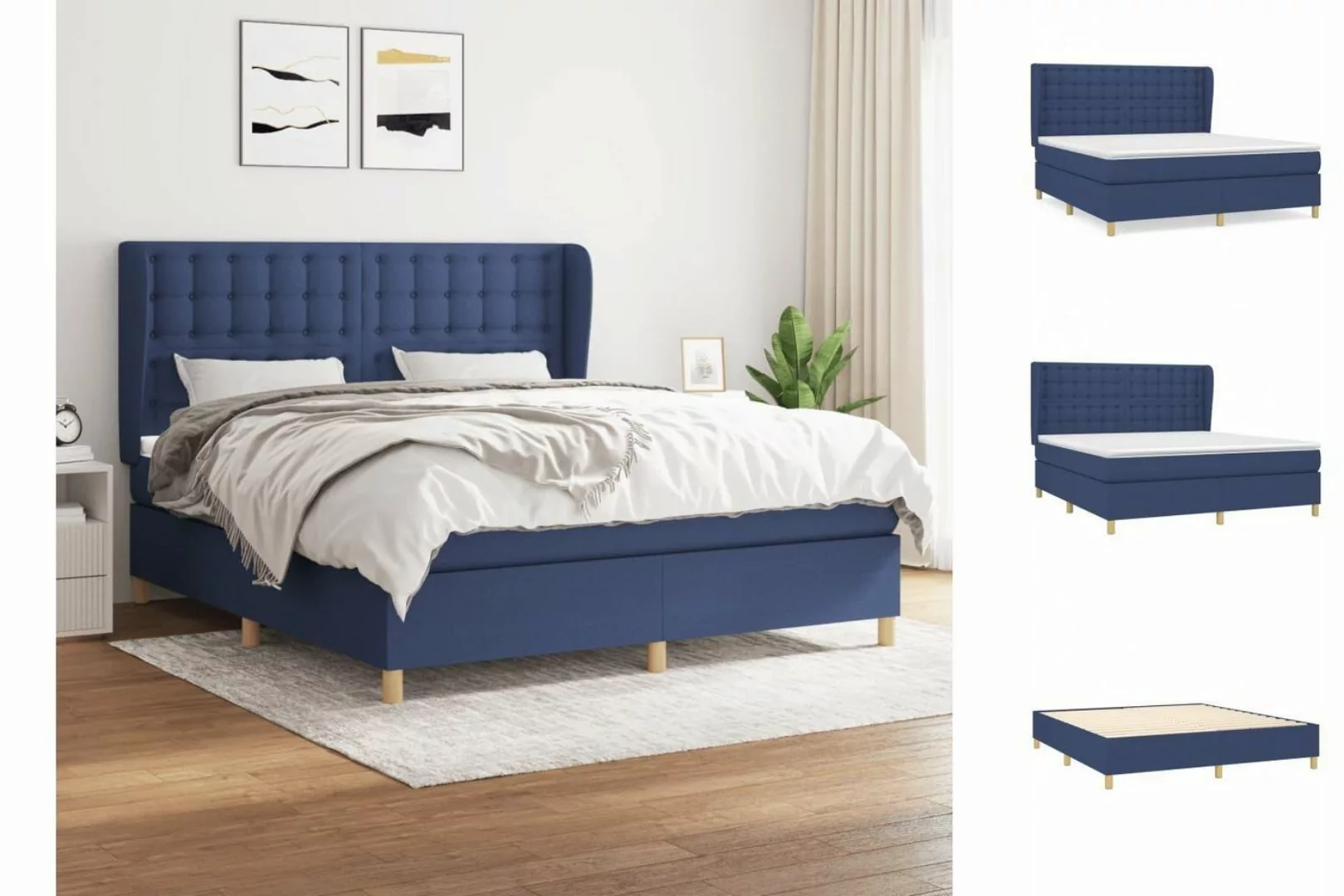 vidaXL Boxspringbett Boxspringbett mit Matratze Blau 160x200 cm Stoff Bett günstig online kaufen