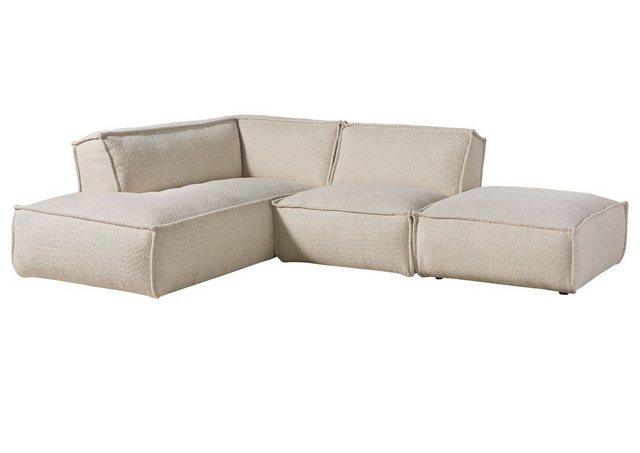 Massivmoebel24 Ecksofa Ecksofa inkl. Hocker 195x220x79 Polyester beige PLAT günstig online kaufen