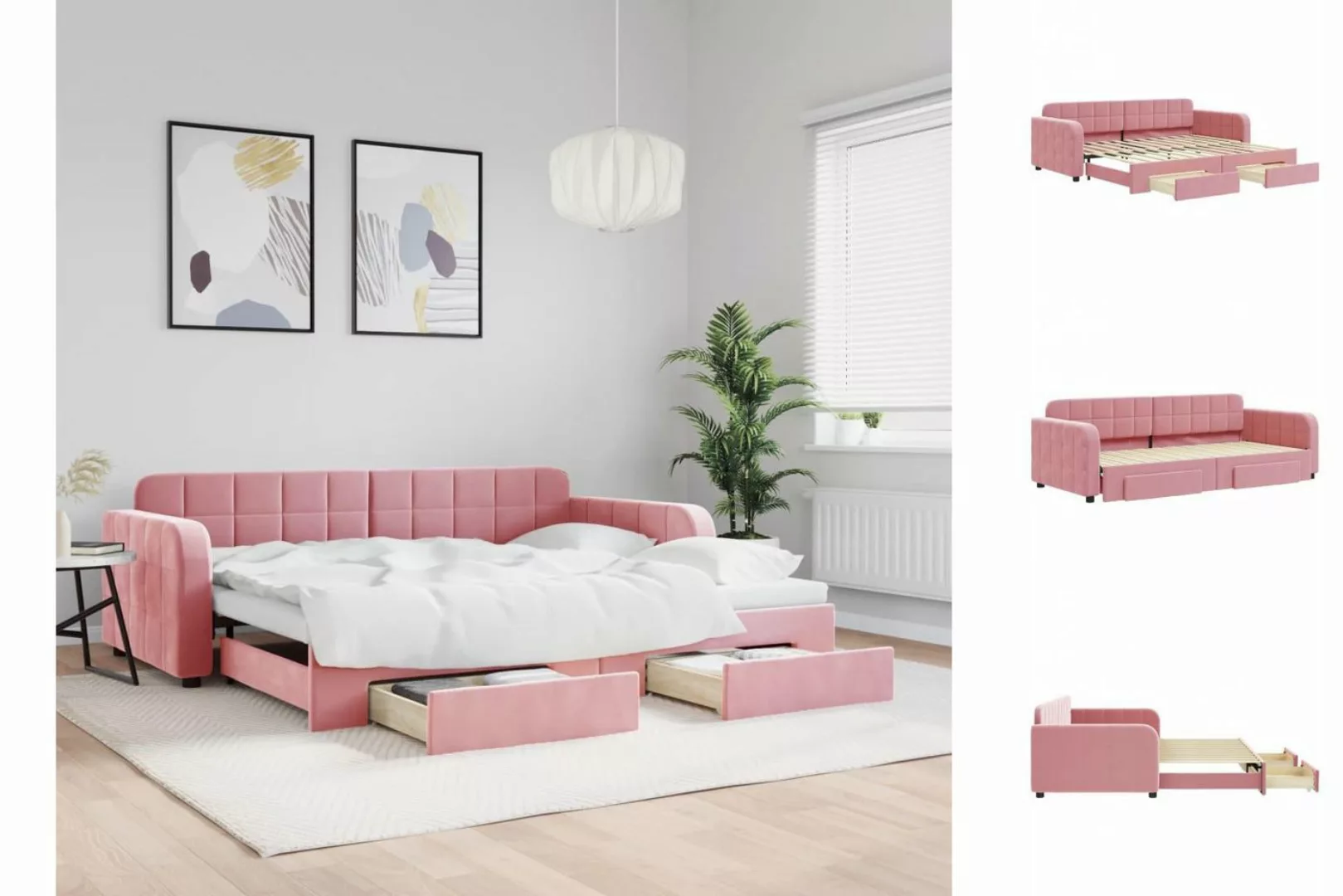 vidaXL Gästebett Gästebett Tagesbett Ausziehbar mit Schubladen Rosa 90x200 günstig online kaufen