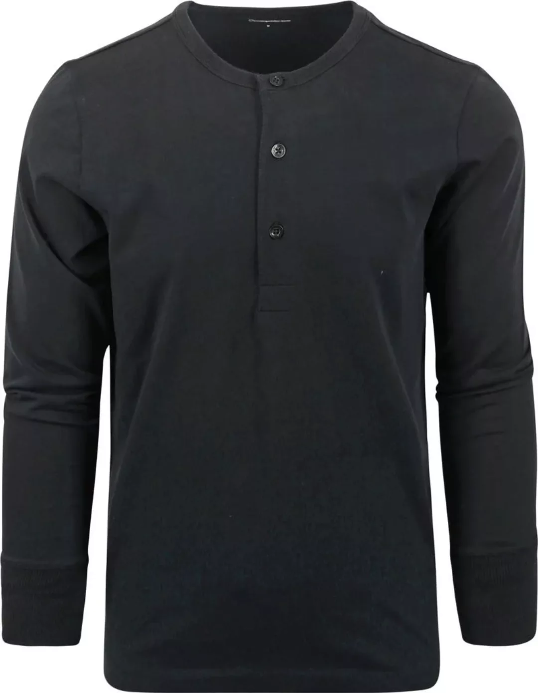 WissenCotton Apparel Langarm-T-Shirt Henley Schwarz - Größe L günstig online kaufen