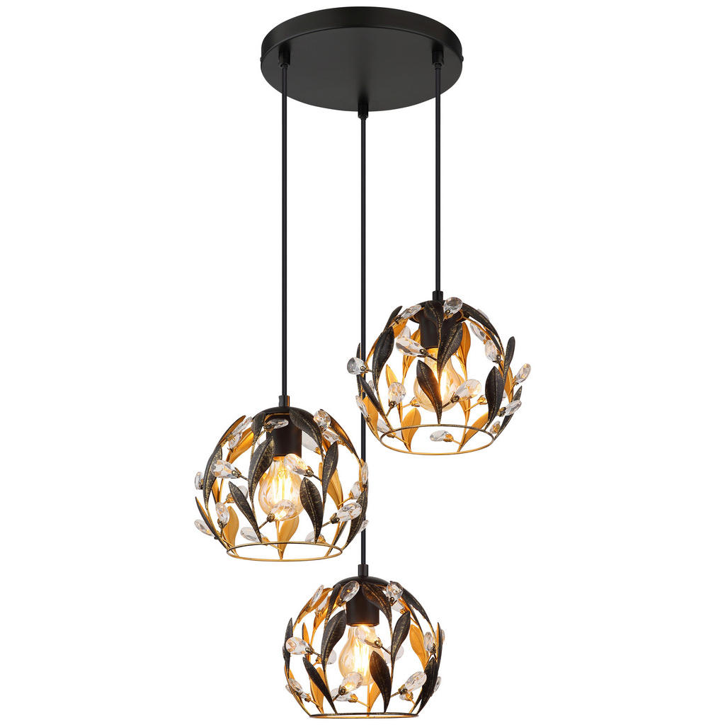 GLOBO Pendelleuchte MIKA 15759-3HR schwarz gold Metall H/D: ca. 150x41 cm E günstig online kaufen