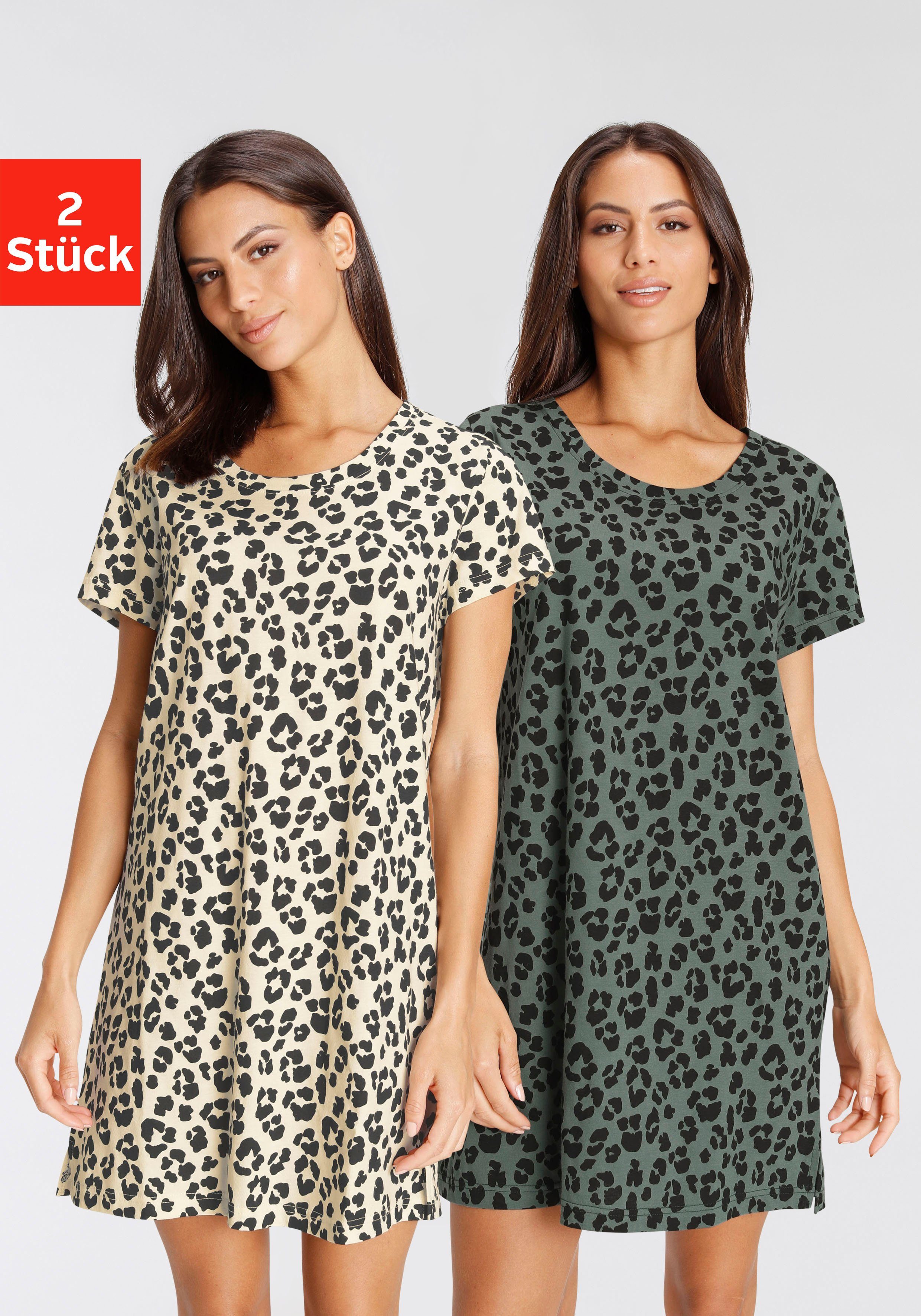 Vivance Dreams Sleepshirt, (2er-Pack), mit Leo-Muster günstig online kaufen
