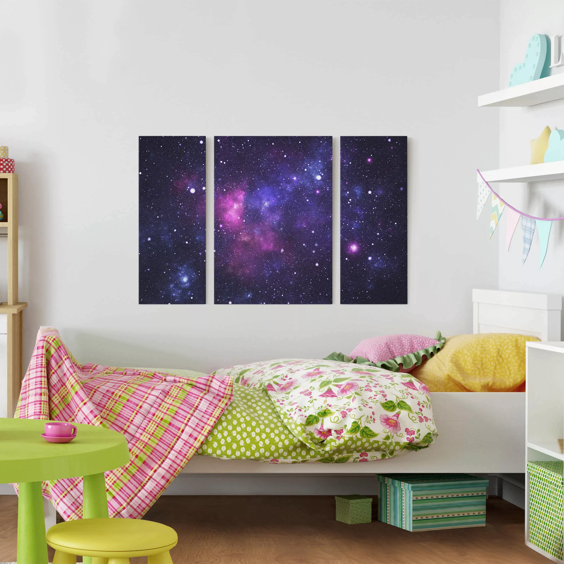 3-teiliges Leinwandbild Kinderzimmer - Querformat Galaxie günstig online kaufen