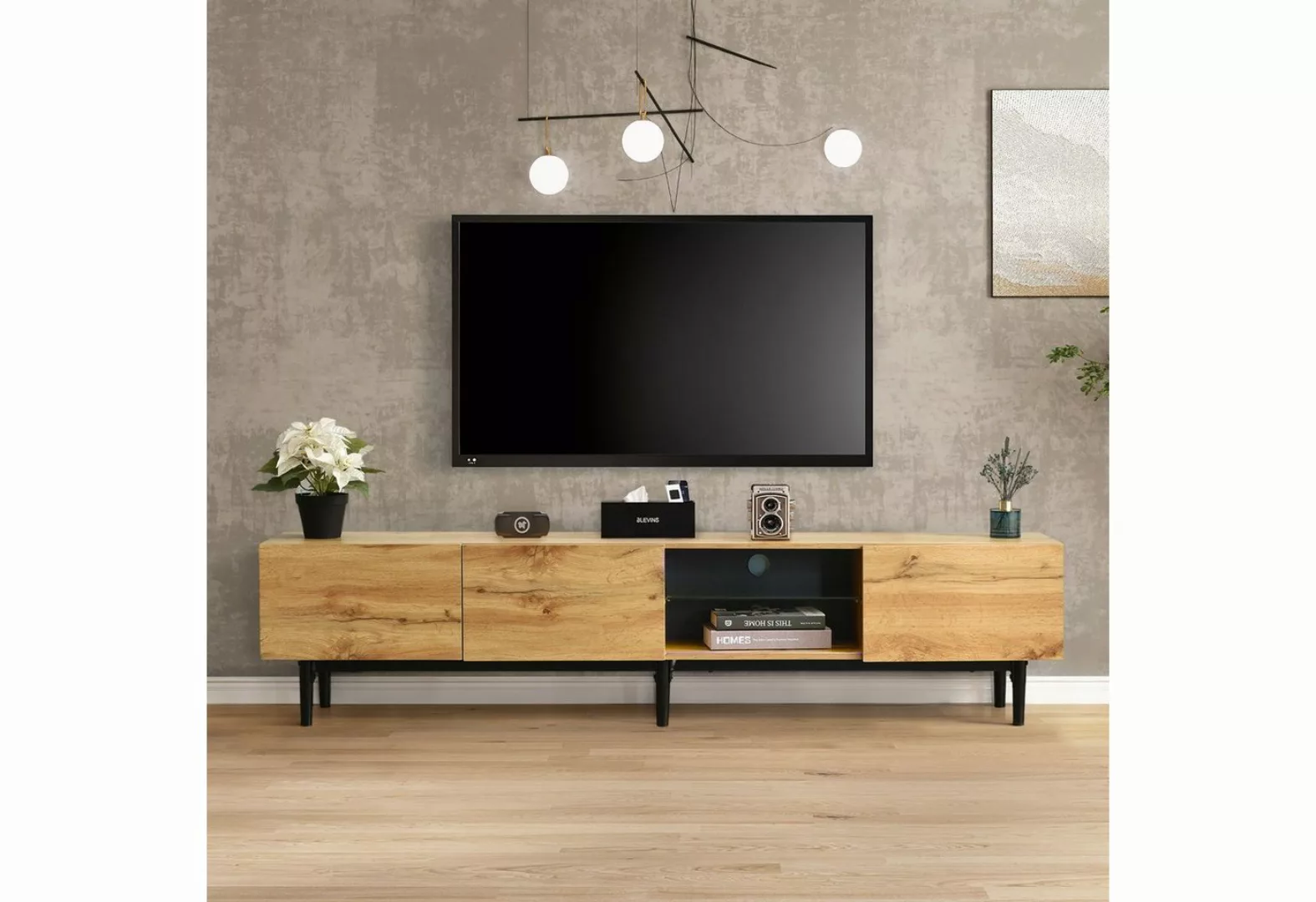 BlingBin TV-Schrank Moderner Lowboard Holzoptik Breite 175cm (Mit fernbedie günstig online kaufen