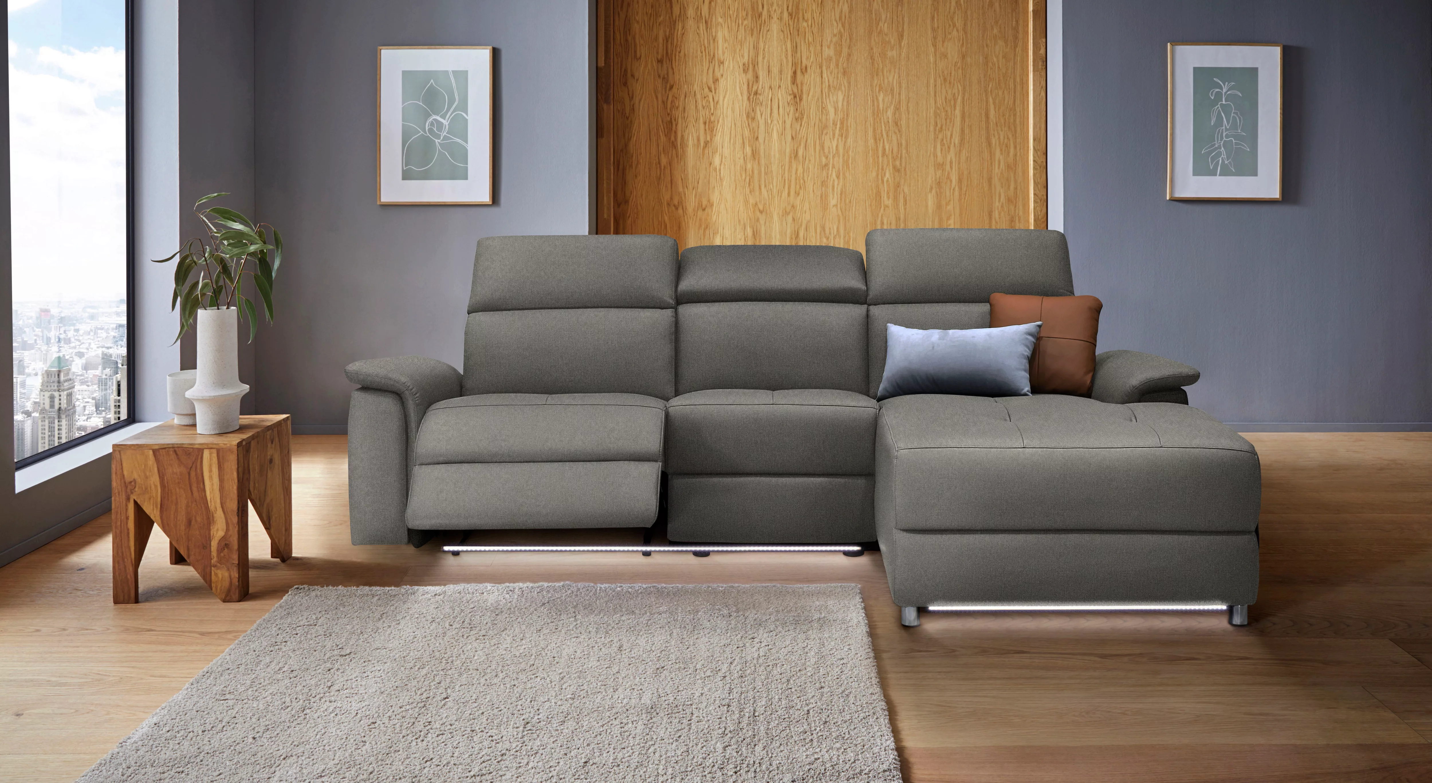 Places of Style Ecksofa »Pareli, L-Form, 259cm,m. Recamiere, Echtleder, Kun günstig online kaufen