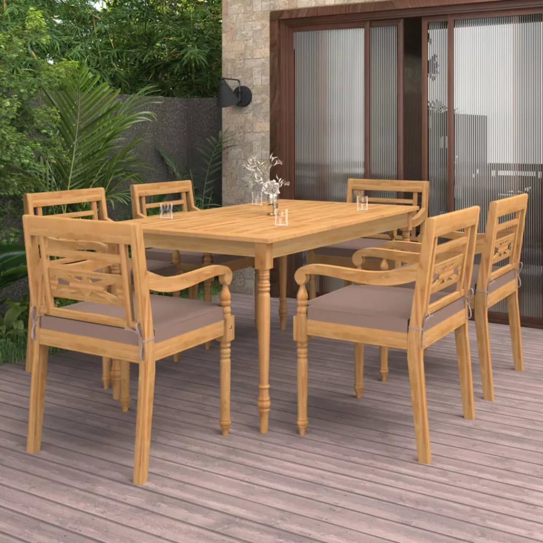 7-tlg. Garten-essgruppe Mit Kissen Massivholz Teak günstig online kaufen