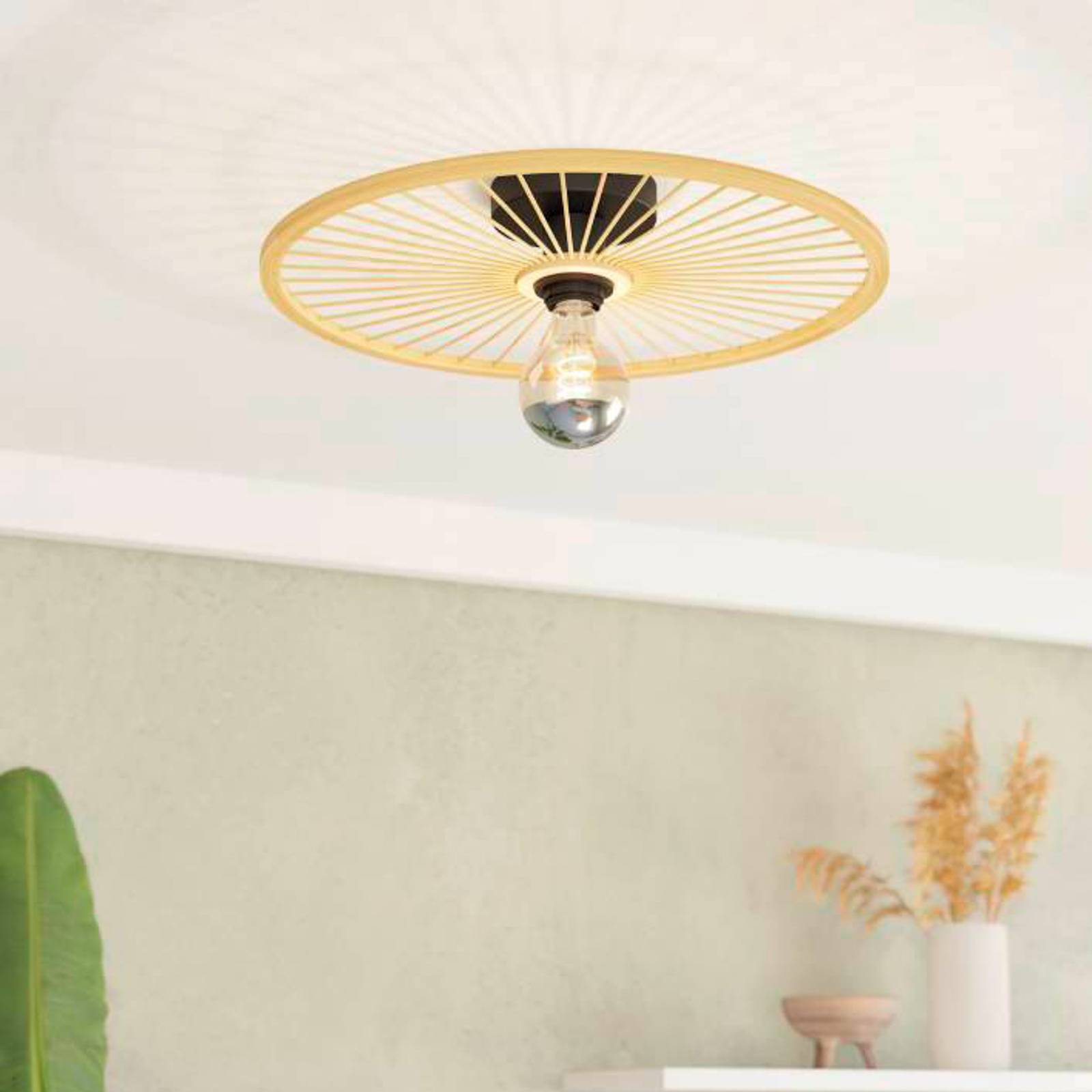 EGLO Leominster Deckenlampe mit rundem Holzschirm günstig online kaufen