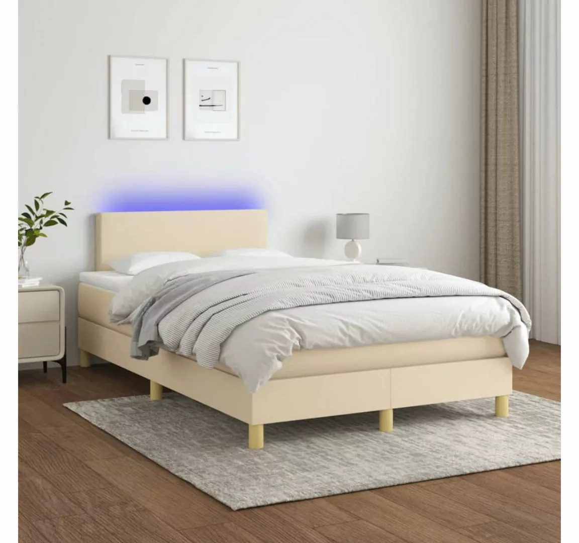 vidaXL Boxspringbett Boxspringbett mit Matratze LED Creme 120x200 cm Stoff günstig online kaufen