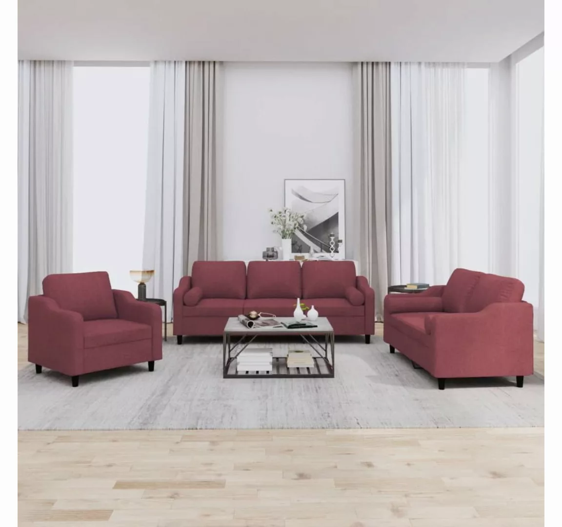 vidaXL Sofa Sofagarnitur Set mit Kissen Stoff, 3-tlg., Rot günstig online kaufen