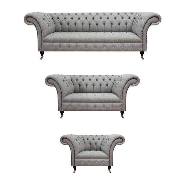 JVmoebel Chesterfield-Sofa Luxus Grau Sofagarnitue 3tlg Chesterfield Sofas günstig online kaufen