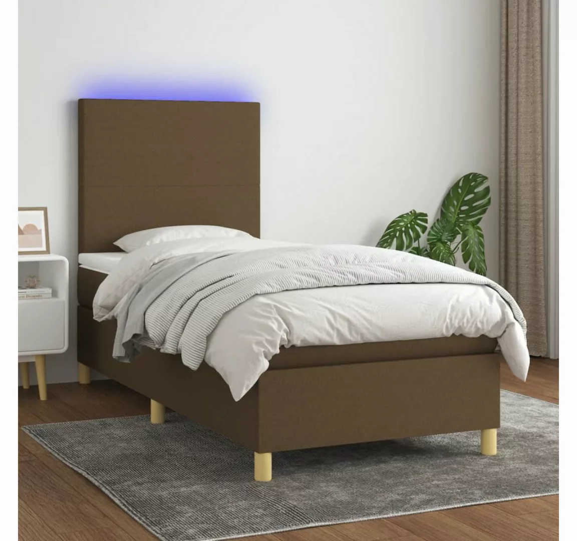 vidaXL Boxspringbett (90 x 190 cm, Quadrate, Braun), mit LED günstig online kaufen