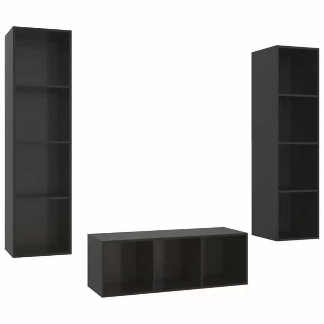 vidaXL Kleiderschrank 3-tlg TV-Schrank-Set Hochglanz-Schwarz Spanplatte günstig online kaufen