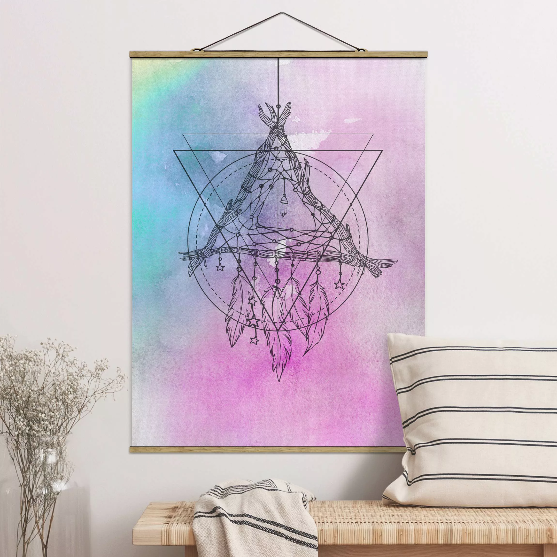 Stoffbild mit Posterleisten Boho Traumfänger Aquarell günstig online kaufen