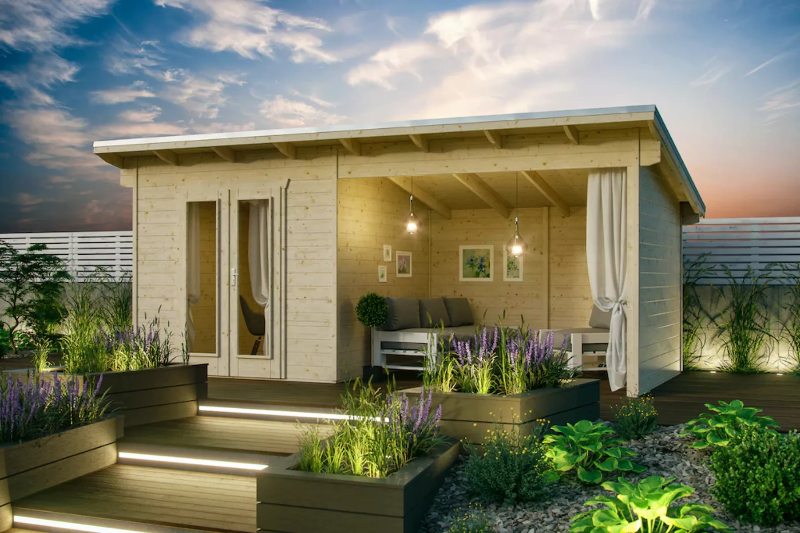 Skan Holz Holz-Gartenhaus Texel Natur 13,8 m² günstig online kaufen