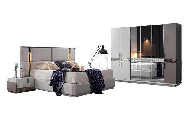 JVmoebel Bett Designer luxuriöse Schlafzimmer Set Weiß Bett Kleiderschrank günstig online kaufen