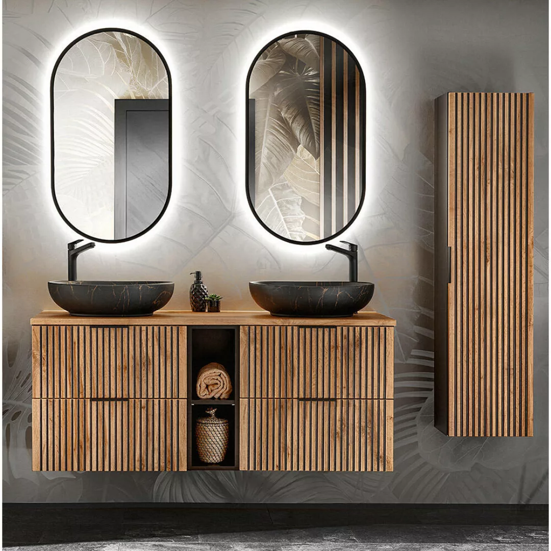 Badezimmer Set Waschtisch 141 cm mit Regal, Hochschrank, LED Spiegel XANTEN günstig online kaufen