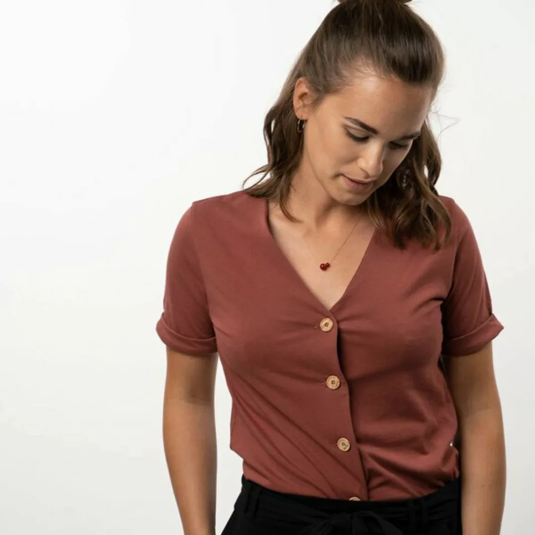 Josevine - Button T-shirt Aus Biobaumwoll-mix, Marsala günstig online kaufen