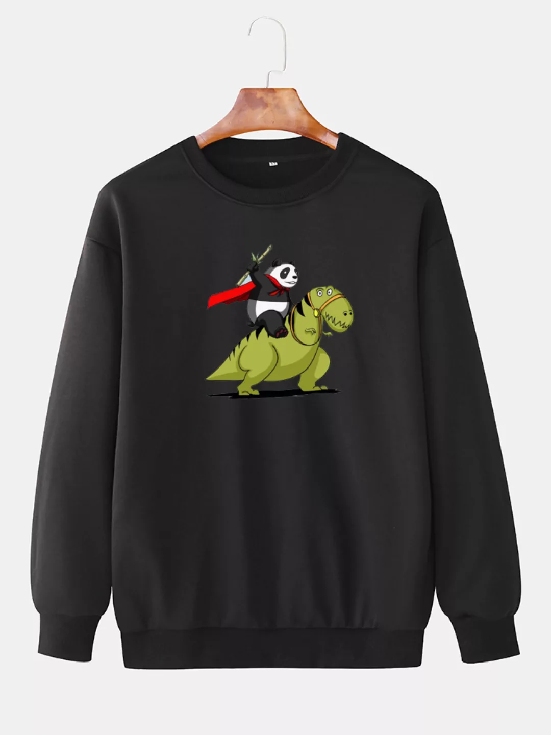 Herren Panda Dinosaurier Print Crew Neck Cotton Drop Schulter Sweatshirts günstig online kaufen