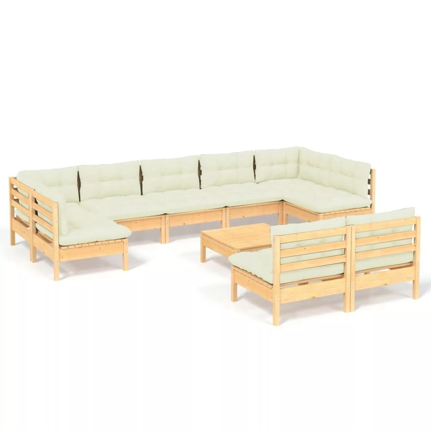 vidaXL 10-tlg Garten-Lounge-Set mit Creme Kissen Massivholz Kiefer Modell 1 günstig online kaufen