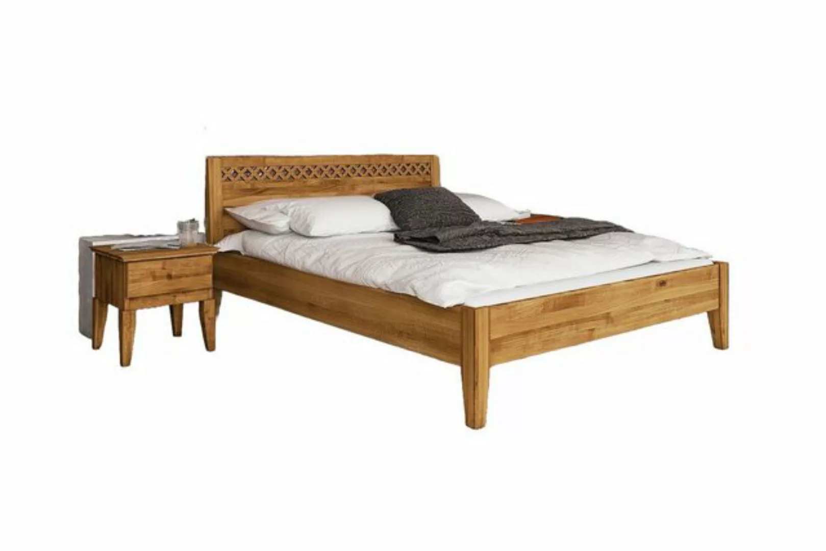 Natur24 Bett Bett Sydo 3 Wildeiche massiv 200x200cm mit Holzkopfteil und Ho günstig online kaufen