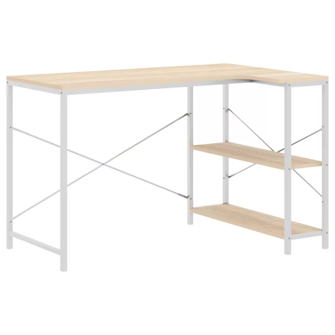 Computertisch Weiß Und Eiche-optik 110x72x70 Cm Spanplatte günstig online kaufen