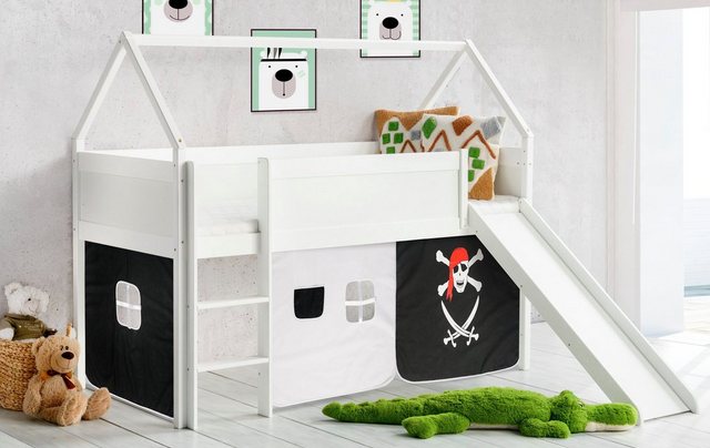 Homeline Kinderbett Hochbett Kinderbett Hochbett mit rutsche Leiter Weiss M günstig online kaufen